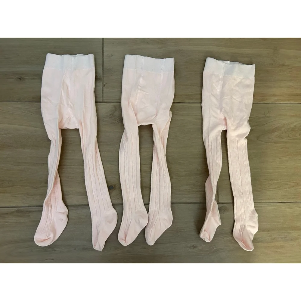NEW Baby & Toddler Tights Leggings Cable Knit Cotton Pink 3 Pack 2-4T